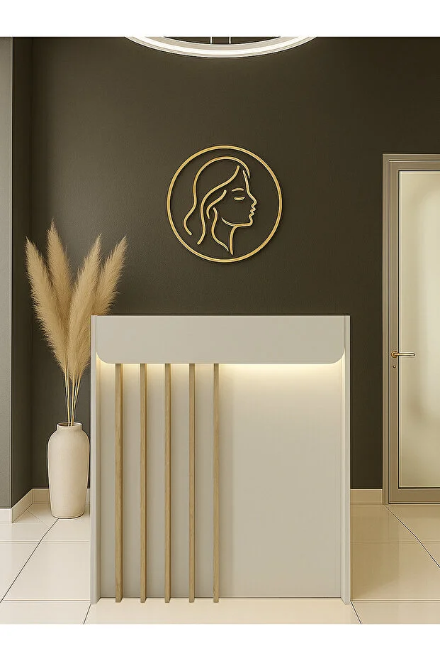 Karibu Ledli Karşılama Bankosu 110 cm Ofis Kasa Resepsiyon Masası Kumtaşı - Sepet